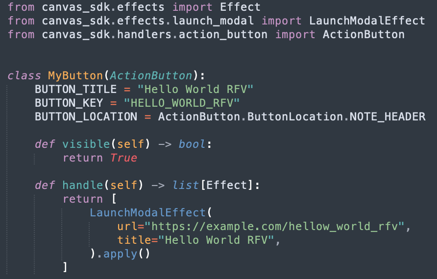 Abridged source code of an action button implementation.